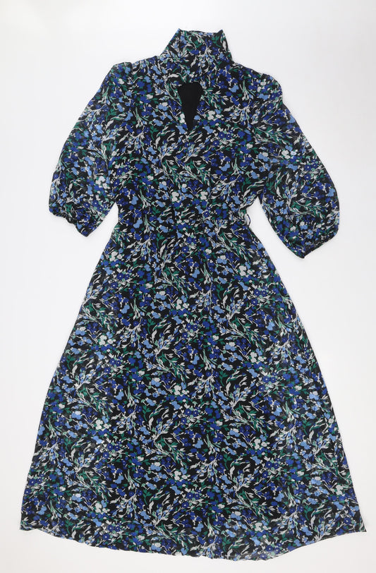 NEXT Womens Multicoloured Floral Polyester A-Line Size 6 V-Neck