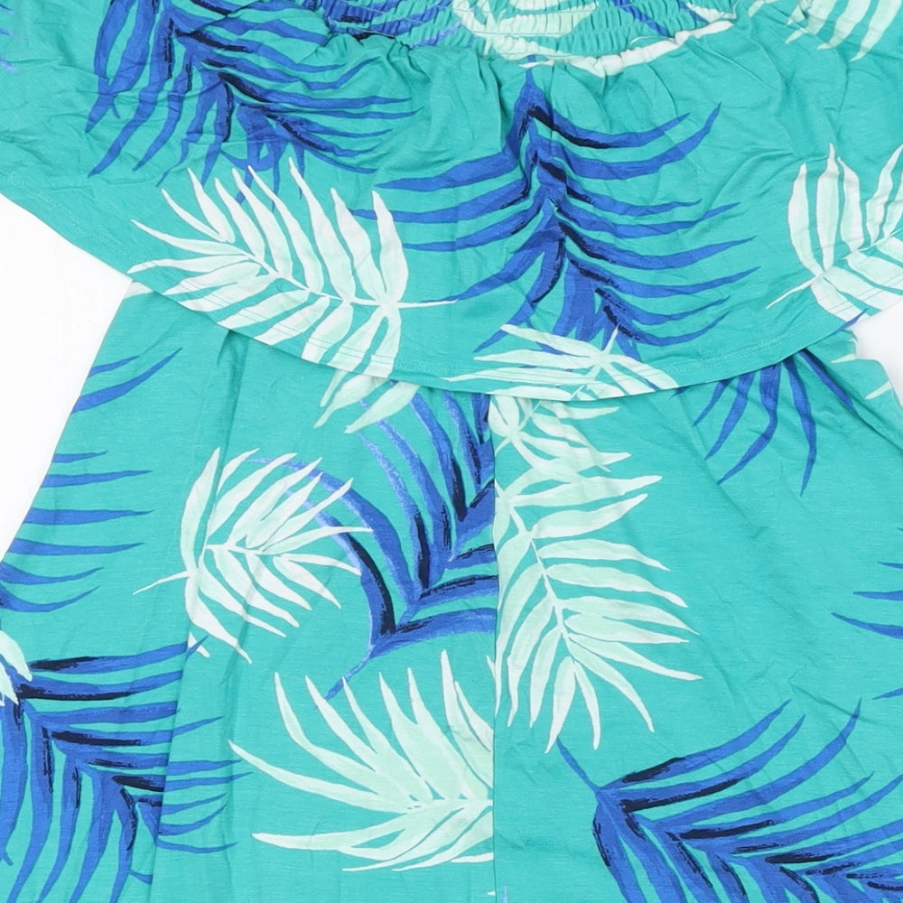 Marks and Spencer Womens Green Viscose A-Line Size 12 Off the Shoulder - Leaf Print