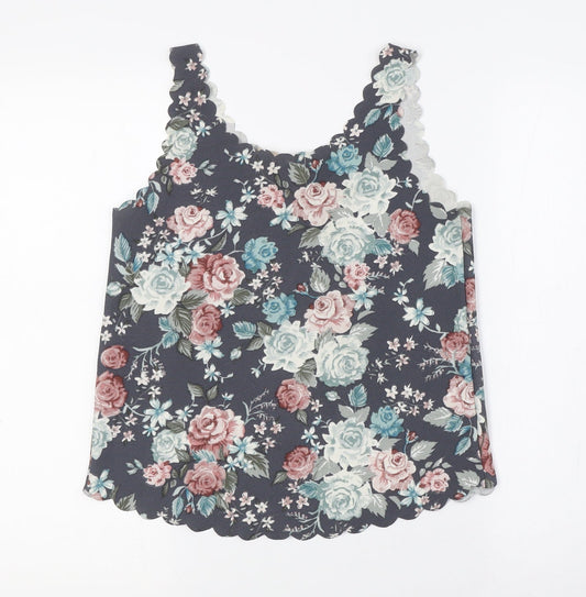 Divided by H&M Womens Multicoloured Floral Polyester Basic Tank Size S Roll Neck - Scalloped Sleeves And Hem