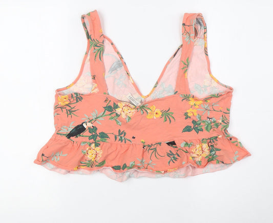 Divided by H&M Womens Multicoloured Floral Cotton Cropped Tank Size XL V-Neck - Birds And Bees