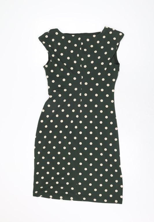 Connected Womens Green Polka Dot Polyester Bodycon Size 8 Cowl Neck Pullover
