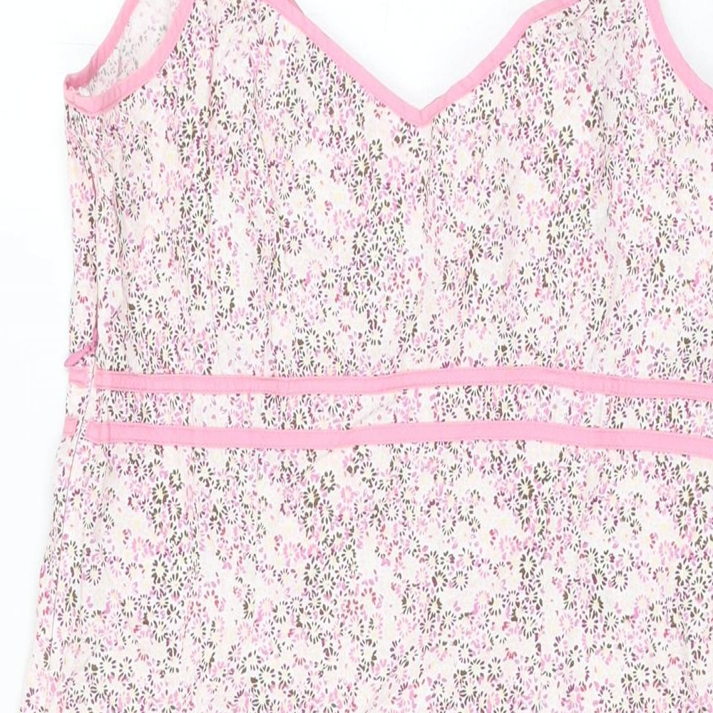 NEXT Womens Pink Floral Cotton Shift Size 14 V-Neck Zip