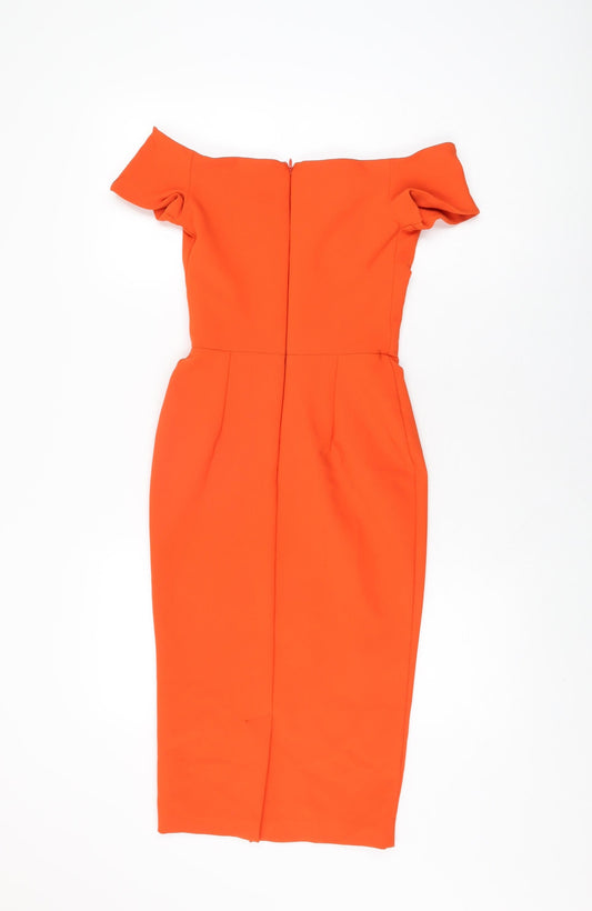 River Island Womens Orange Polyester Bodycon Size 6 Off the Shoulder Zip