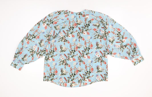 AX Paris Womens Blue Floral Polyester Basic Blouse Size 12 Round Neck