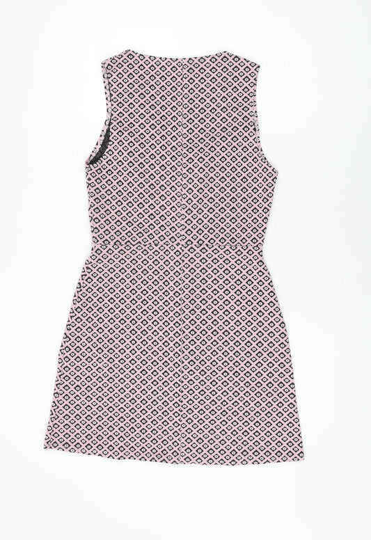 Miss Selfridge Womens Pink Geometric Polyester Shift Size 12 V-Neck Pullover