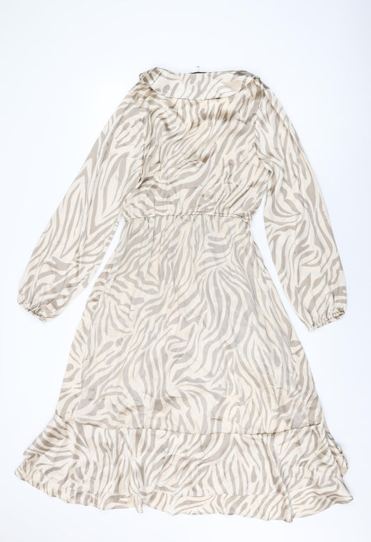 I SAW IT FIRST Womens Beige Animal Print Polyester A-Line Size 8 V-Neck Pullover
