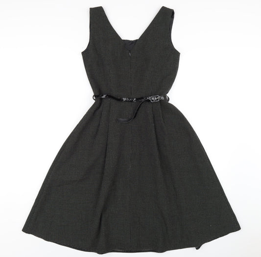 NEXT Womens Black Polka Dot Polyester A-Line Size 6 Scoop Neck Zip