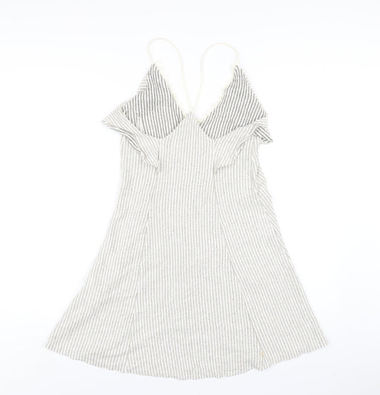 Zara Womens Beige Striped Viscose A-Line Size M V-Neck Pullover