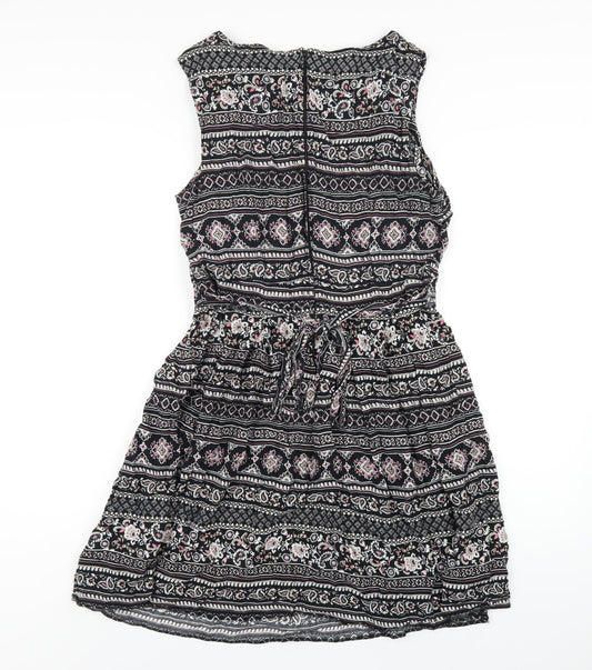 Dorothy Perkins Womens Black Geometric Viscose A-Line Size 16 Square Neck Zip