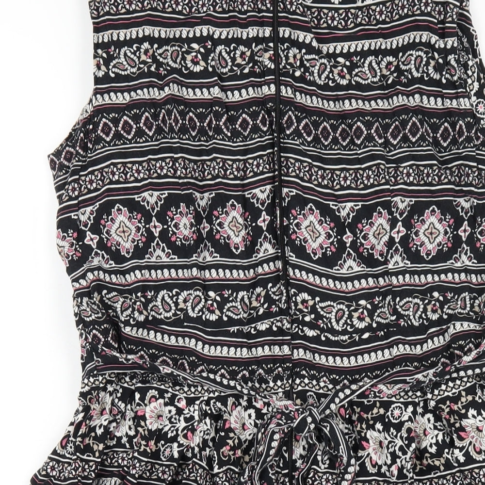 Dorothy Perkins Womens Black Geometric Viscose A-Line Size 16 Square Neck Zip