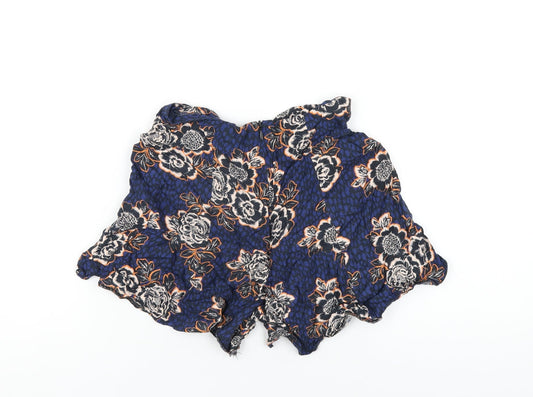 Miss Selfridge Womens Blue Floral Viscose Bermuda Shorts Size 8 Regular Zip