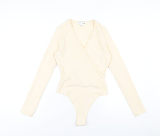 Additional front view of In the Style women’s ivory polyester bodysuit one-piece, size UK 8, snap