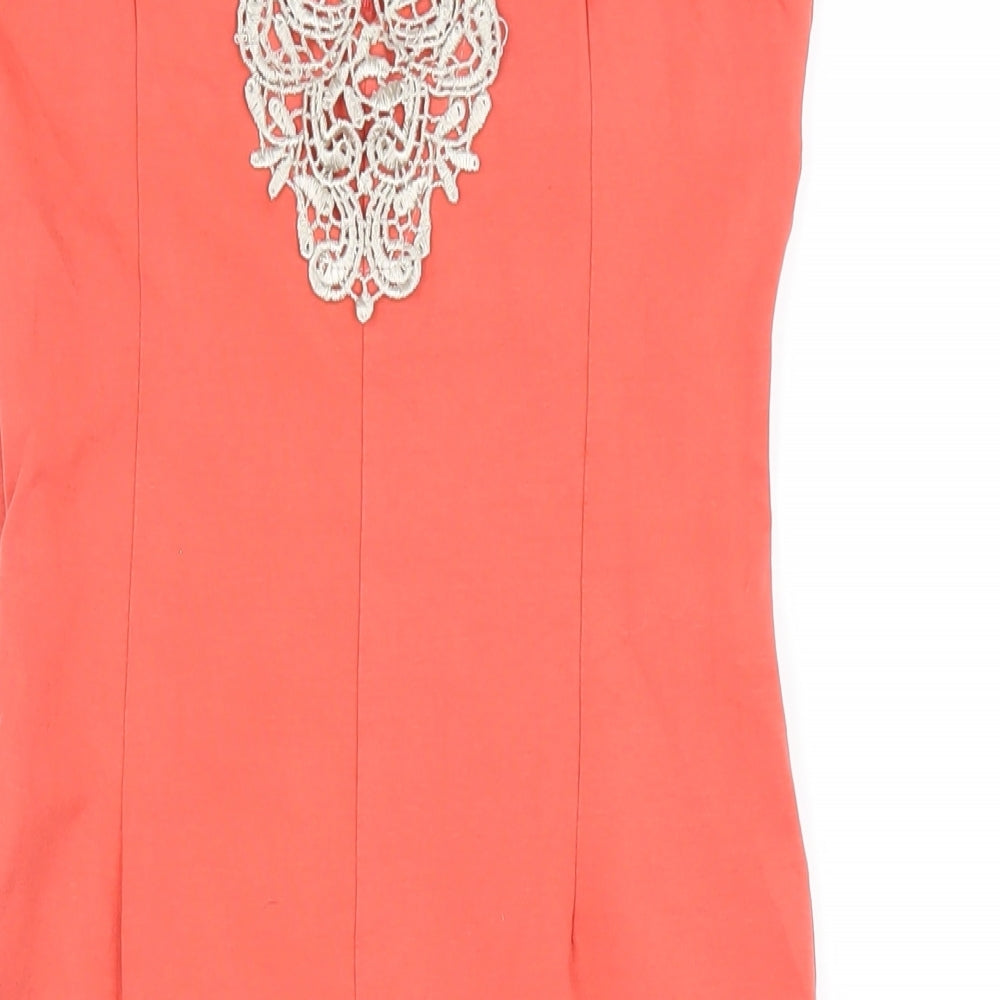 AX Paris Womens Orange Viscose Bodycon Size 12 V-Neck Zip