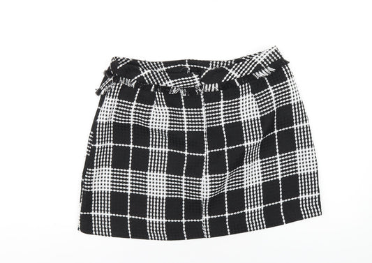 Miss Selfridge Womens Black Plaid Polyester A-Line Skirt Size 12 Zip
