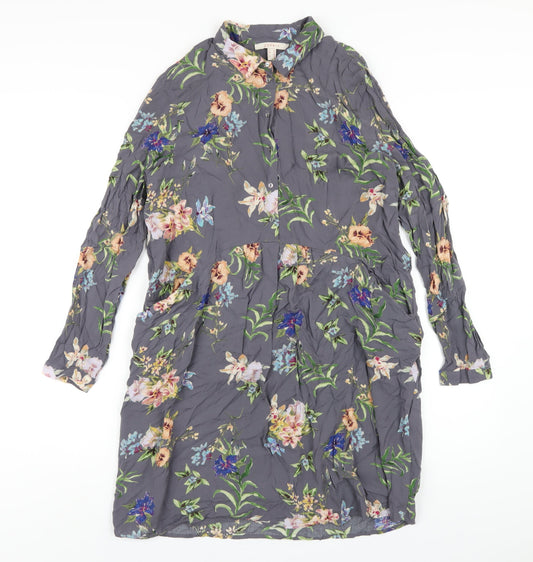 Additional front view of ESPRIT women’s grey floral viscose shirt dress, size UK 10, collared button