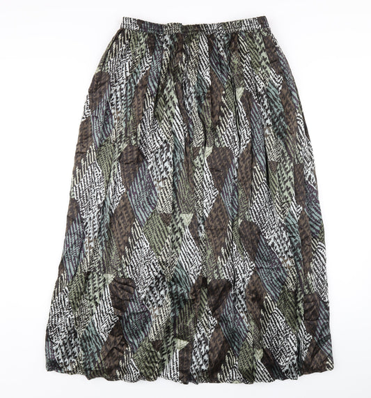 Additional front view of Cotswold Collection women’s green geometric polyester a-line skirt, size UK 12