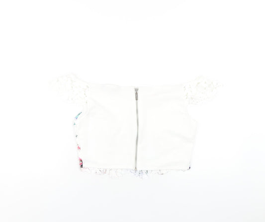 Womens UK Size 16 Lipsy White Cropped T-Shirt
