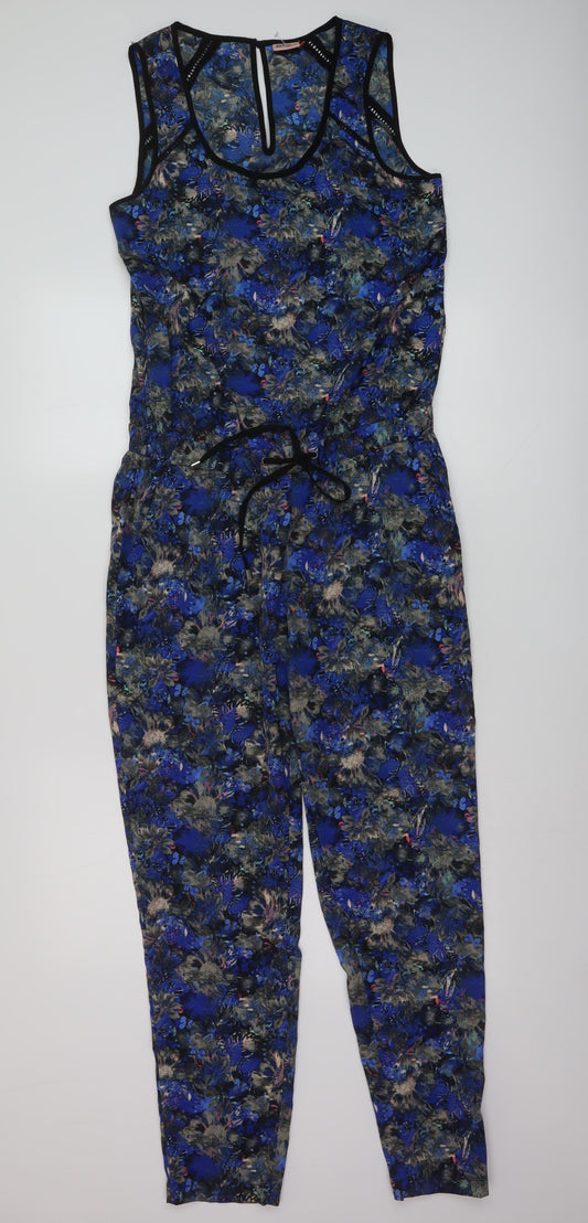 Additional front view of Only women’s blue geometric polyester jumpsuit one-piece, size UK 8, button