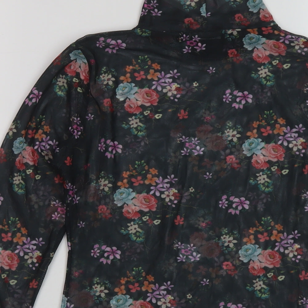 Nasty Gal Womens Black Floral Polyester Basic Blouse Size 6 Mock Neck
