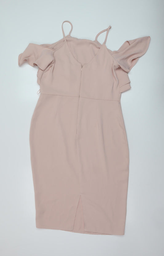 Very Womens Pink Polyester Sheath Size 12 Square Neck Zip
