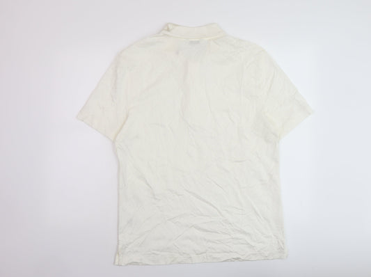 Marks and Spencer Mens Ivory Cotton Polo Size L Collared Pullover