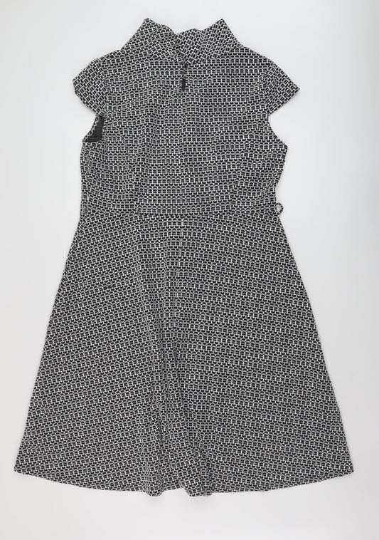 BHS Womens Black Geometric Polyester A-Line Size 18 Mock Neck Pullover