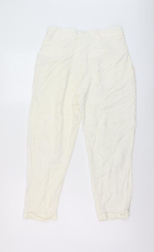 Womens UK Size S Zara Regular Fit Chino Ivory Trousers