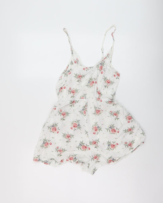 H&M Womens White Floral Viscose Playsuit One-Piece Size 10 Pullover
