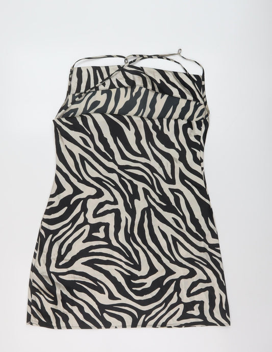 H&M Womens Beige Animal Print Polyester Mini Size 10 Cowl Neck Pullover