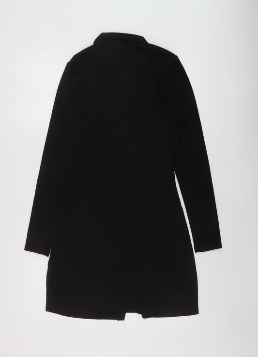 H&M Womens Black Polyester Bodycon Size M Collared Button