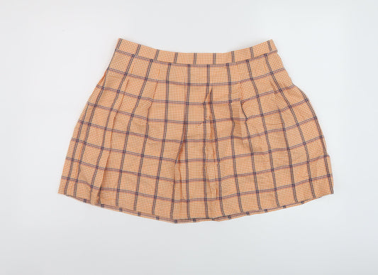 Additional front view of ASOSO women’s orange plaid cotton skater skirt, size UK 16, zip