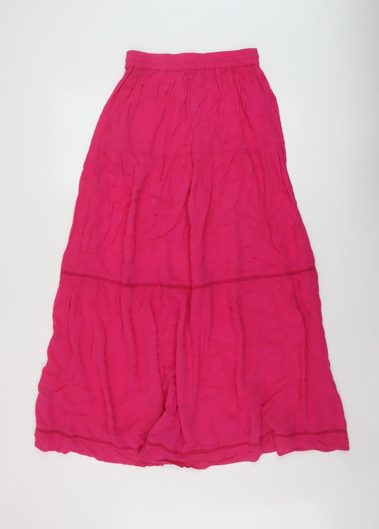 Marks and Spencer Womens Pink Viscose A-Line Skirt Size 6 Drawstring