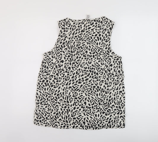 M&Co Womens Ivory Animal Print Viscose Basic Tank Size 12 Round Neck