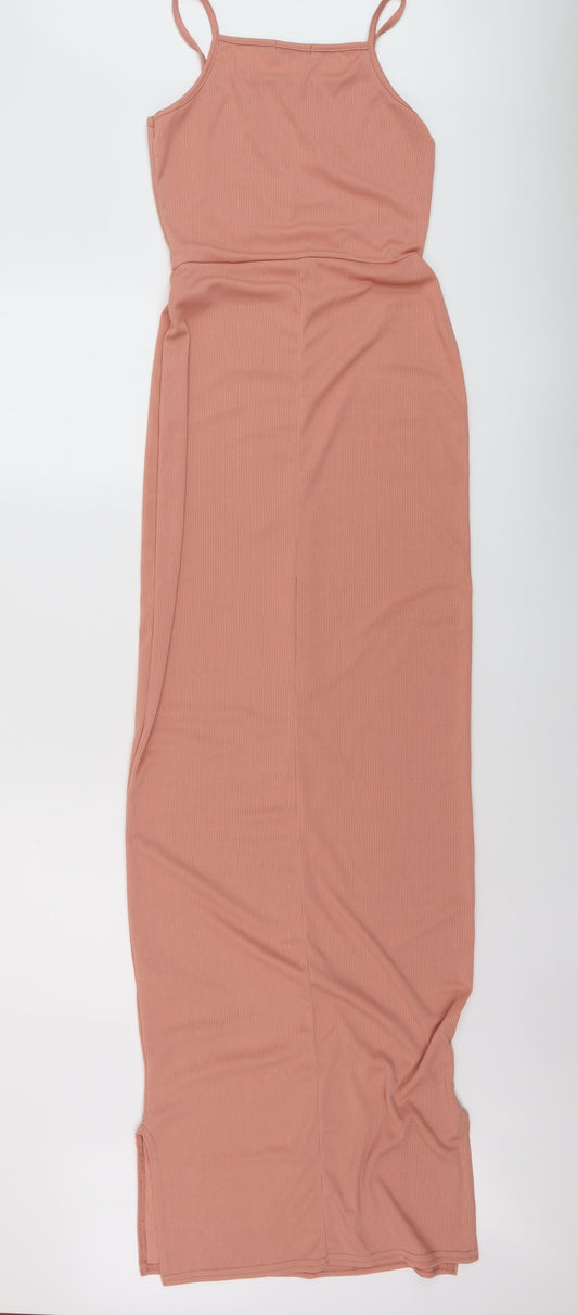 Boohoo Womens Pink Polyester Maxi Size 8 Square Neck Pullover