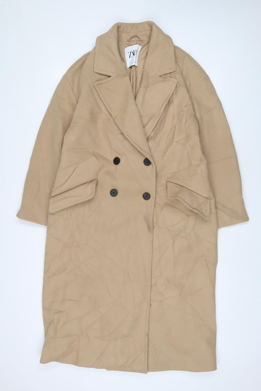 Womens UK Size S Zara Beige Overcoat