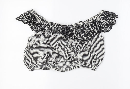 Miss Selfridge Womens Black Striped Polyester Cropped Blouse Size 12 Off the Shoulder - Embellished Collar
