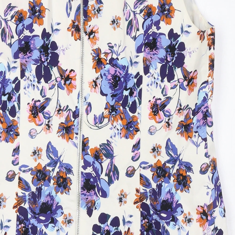 New Look Womens Multicoloured Floral Cotton Pencil Dress Size 16 Boat Neck Zip