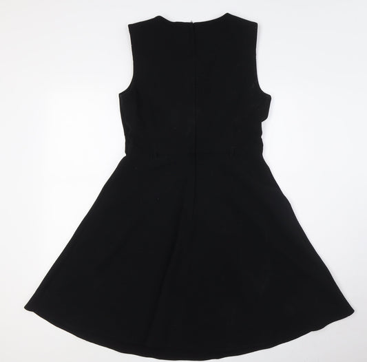 Dorothy Perkins Womens Black Polyester A-Line Size 12 Round Neck Zip