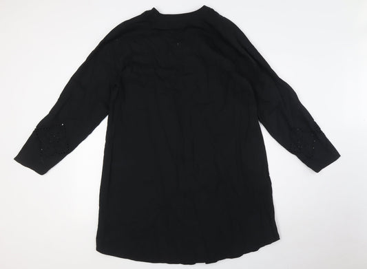 Marks and Spencer Womens Black Cotton Shirt Dress Size 10 V-Neck