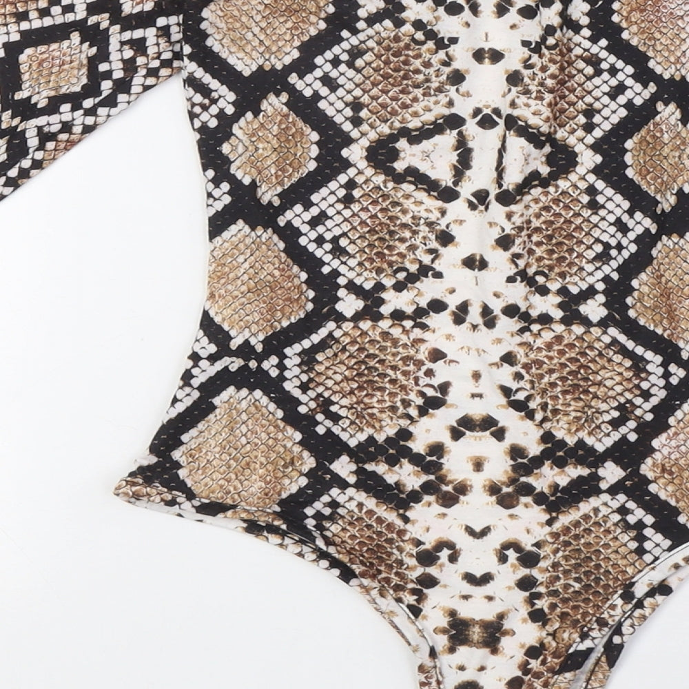 PRETTYLITTLETHING Womens Multicoloured Animal Print Polyester Bodysuit One-Piece Size 4 Snap