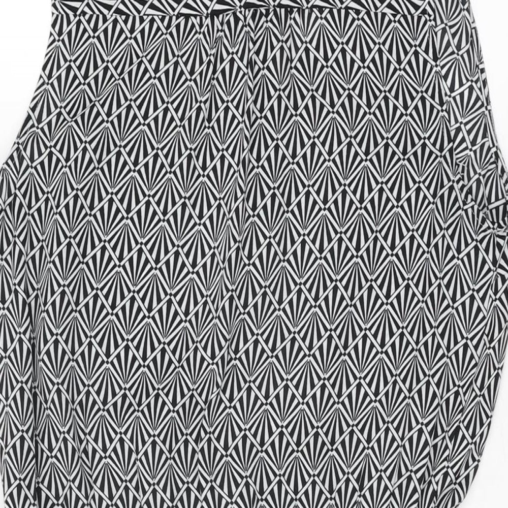 Oasis Womens Black Geometric Polyester Mini Size 10 V-Neck Pullover