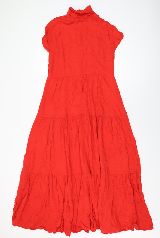 Promod Womens Red Viscose Maxi Size 10 Collared Button