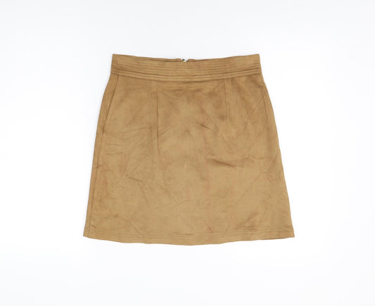 Marks and Spencer Womens Brown Polyester A-Line Skirt Size 10 Zip