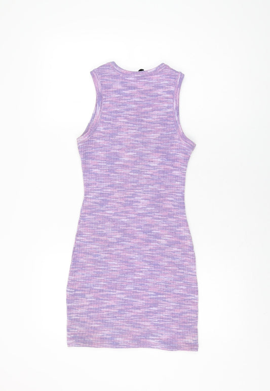 H&M Womens Purple Geometric Polyester Bodycon Size XS Round Neck Pullover