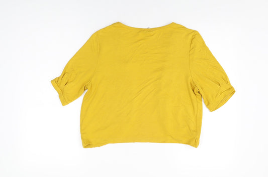 Womens UK Size M Klass Yellow Cropped T-Shirt