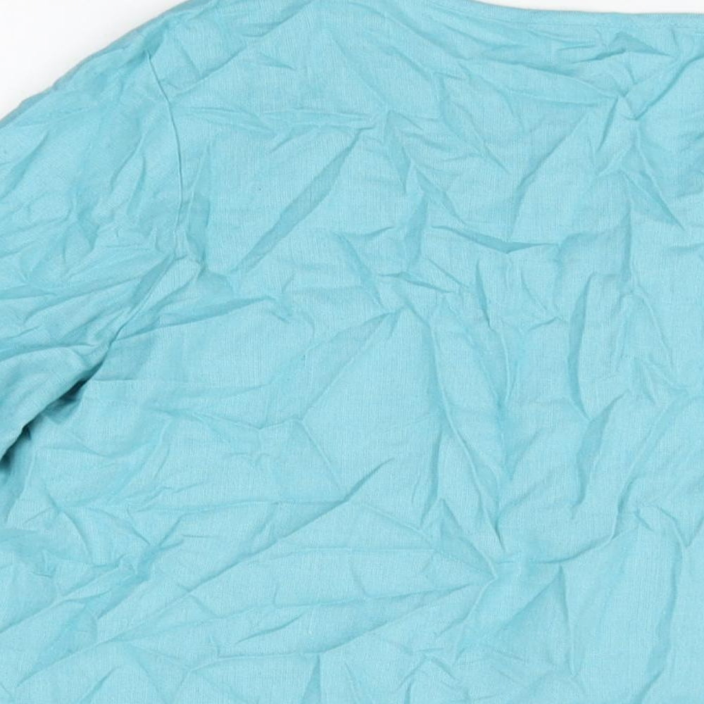 Bonmarché Womens Blue Viscose Basic Button-Up Size 12 Round Neck