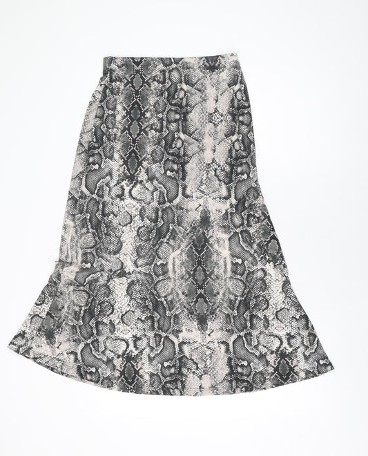 Oasis Womens Grey Animal Print Polyester Flare Skirt Size S - Snake Print