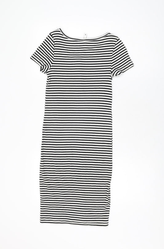 H&M Womens White Striped Cotton Bodycon Size S Round Neck Pullover
