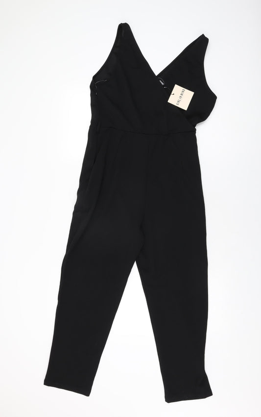 Girl in Mind Womens Black Polyester Jumpsuit One-Piece Size 12 L26 in Zip
