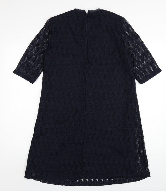 Mango Womens Blue Polyester A-Line Size M Round Neck Zip